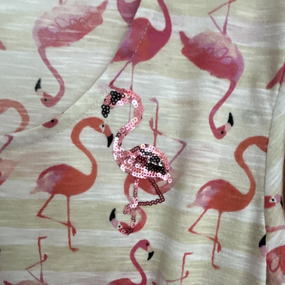 Onque Casual Women's Flamingo Sequin Scoop Neck‎ Top 2X Plus White Pink - Picture 3 of 5